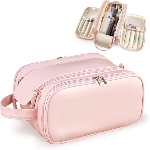 Large Makeup Bag, Cosmetic Organizer, Makeup Storage Bag for Travel Essentials (Pink)