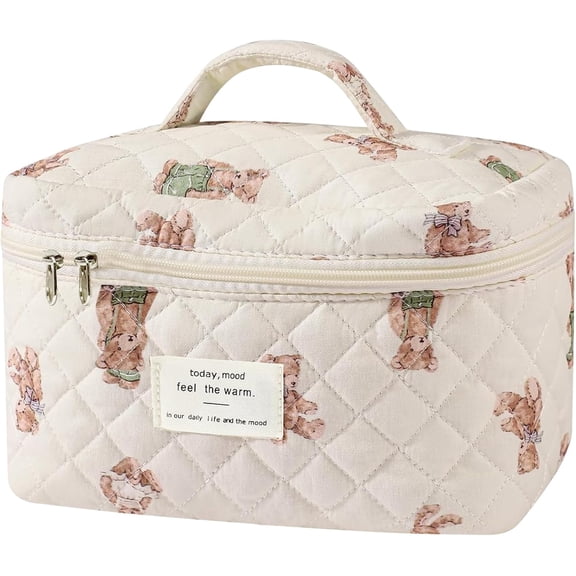 Large Makeup Bag, Cute Cosmetic Bag for Women Girls, Floral Coquette Aesthetic Toiletry Bag, Travel Make Up Organizer Bag