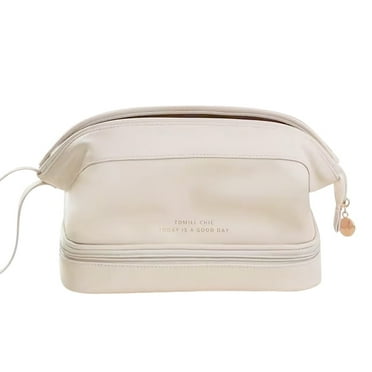 Large Makeup Bag, Double Layer Capacity Waterproof Cosmetic Organizer for Women, White
