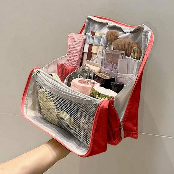 Large Makeup Bag, Multipurpose Colorful Standing Up Cloth Storage Bag, Portable Waterproof Toiletry Bag with Multi-pockets, Durable Indoor Outdoor Organizer with Compartments for Travel, 23x6.5x22cm