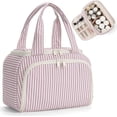 thumbnail image 1 of Large Makeup Bag Travel Toiletry Bag for Women, Wide-open Cosmetic Make up Organizer with Handle, Wet Pocket, Travel Bag for Toiletries, Pink Stripe, 1 of 10