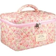 thumbnail image 1 of Large Makeup Bag for Women Girls, Quilted Cosmetic Bag, Floral Coquette Aesthetic Toiletry Bag, Flower Travel Make Up Organizer Bag, 1 of 7