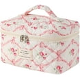 thumbnail image 1 of Large Makeup Bag for Women Girls, Quilted Cosmetic Bag, Floral Coquette Aesthetic Toiletry Bag, Flower Travel Make Up Organizer Bag, 1 of 7