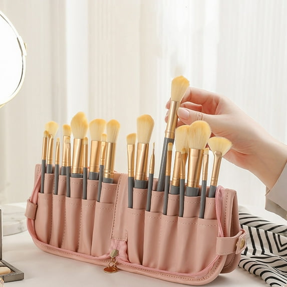 Large Makeup Brush Bag, Portable Waterproof Cosmetic Organizer with Multiple Compartments, Travel Makeup Brush Holder for Artists and Daily Use