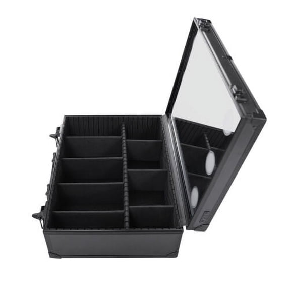 Large Makeup Case Aluminum Salon Cosmetic Train Organizer Box w/ Light & Mirror