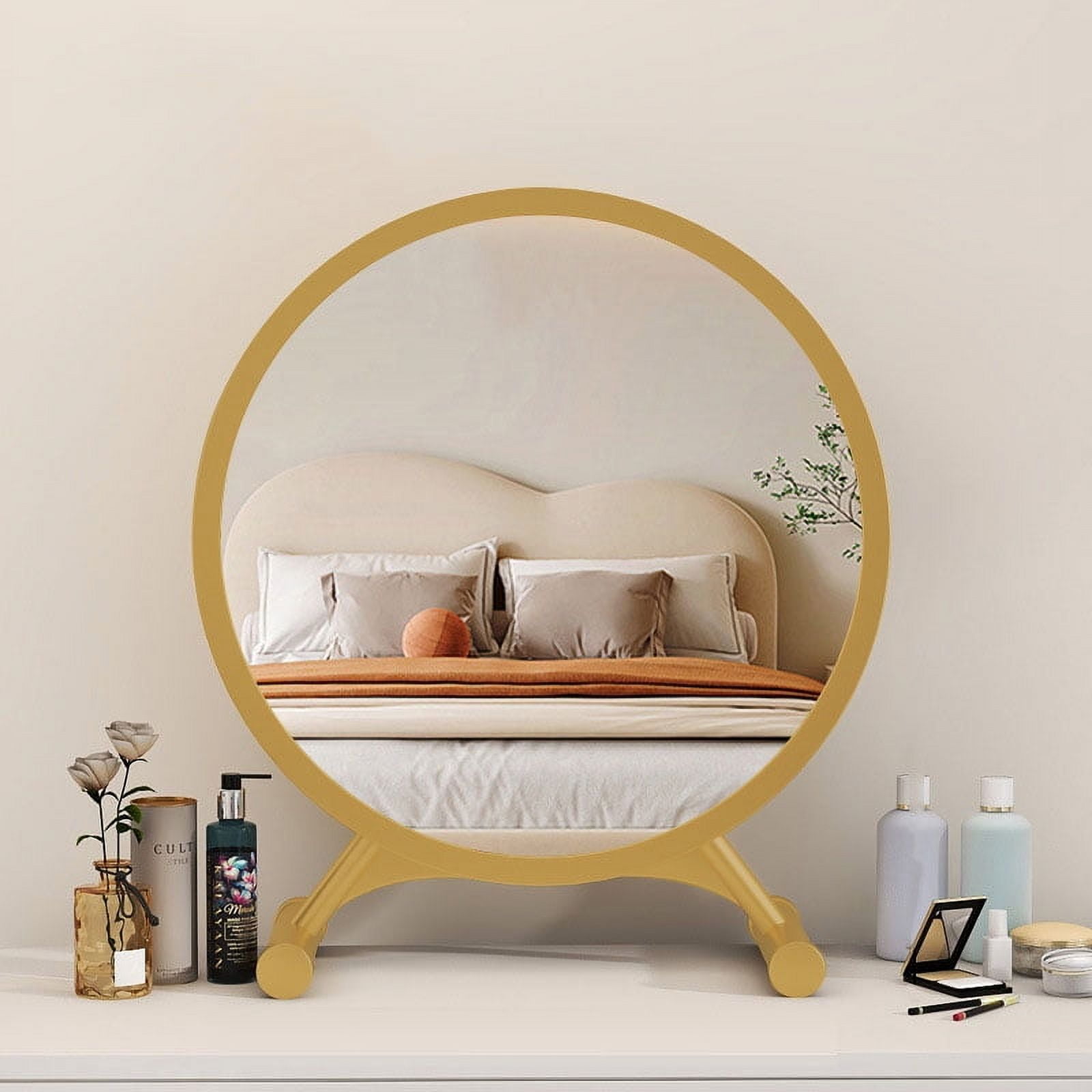 Large Makeup Mirror Gold Table Desktop Mirror Bedroom Vanity Round Mirror -  Walmart.com