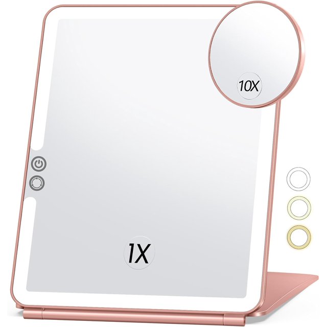 Large Makeup Mirror with Round 10X Magnifying Mirror, Travel Lighted