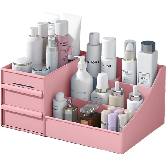 Large Makeup Organizer with Drawers - Multi-Functional Vanity and Countertop Storage for Cosmetics, Skincare, Perfume, Nail Polish, Brushes - Compact Desk and Bathroom Organizer for Women’s Gifts