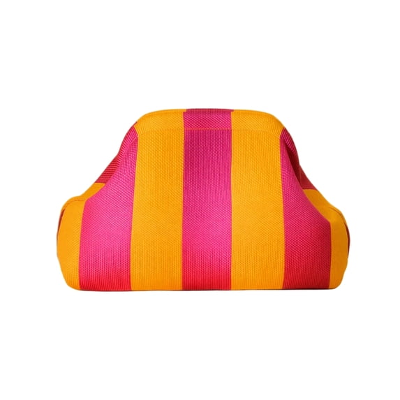 Large Makeup Organizer with Knitted Texture, Pink and Orange Striped, for Travel and Daily Cosmetic Storage, Clutch Pouch