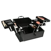 Walmart Large Train Case Cosmetics Organizer with 6 Trays for Travel with Makeup & Accessories, Matte Black, Size 8.6" x 11.8" x 9.4"