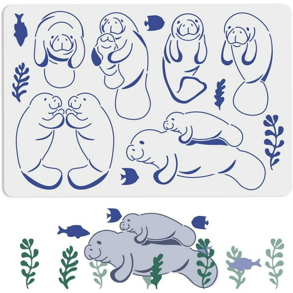 Large Manatee Stencils Template 23.615.7inch Ocean Creatures Stencils Fish Seaweed Pattern Flexible Reusable Sea Animal Stencil for Painting on Wall Wood Fabric Glass Home Decor