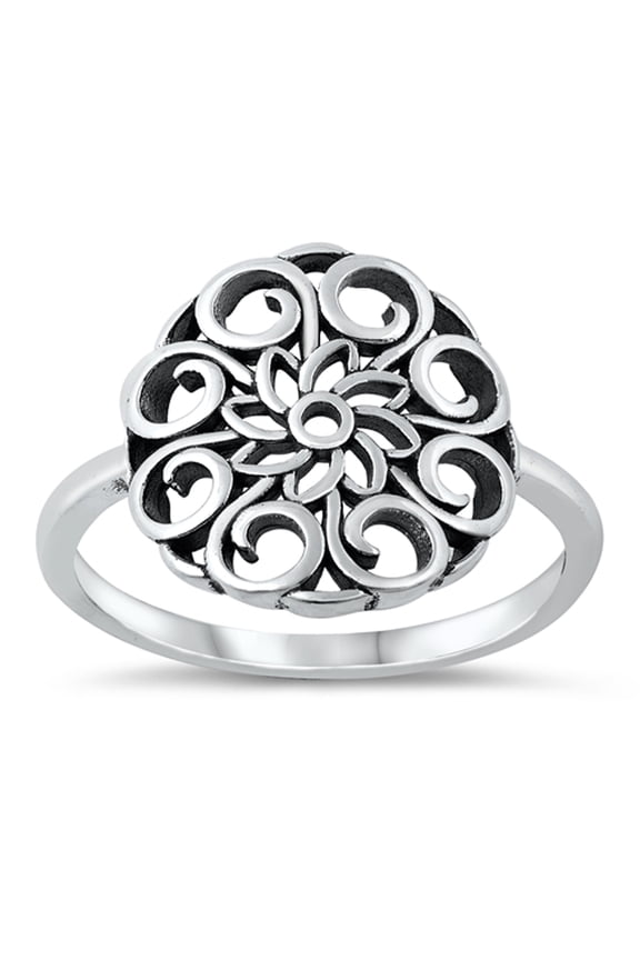 Large Mandala Spiritual Ring .925 Sterling Silver Band Jewelry Female Male Unisex Size 11
