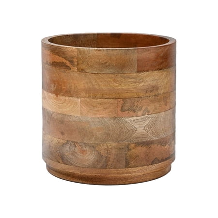 Large Mango Wood Cachepot for Flowers & Plants, 9" Diameter & 8.5" Tall