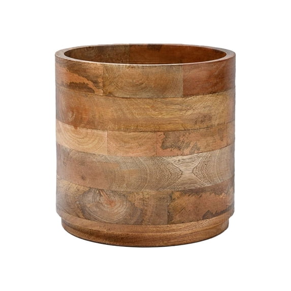 Large Mango Wood Cachepot for Flowers & Plants, 9" Diameter & 8.5" Tall