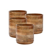 Serene Spaces Living Mango Wood Cachepot for Indoor and Outdoor Plants, Large, 9 Diameter x 8.5 Tall, Set of 4