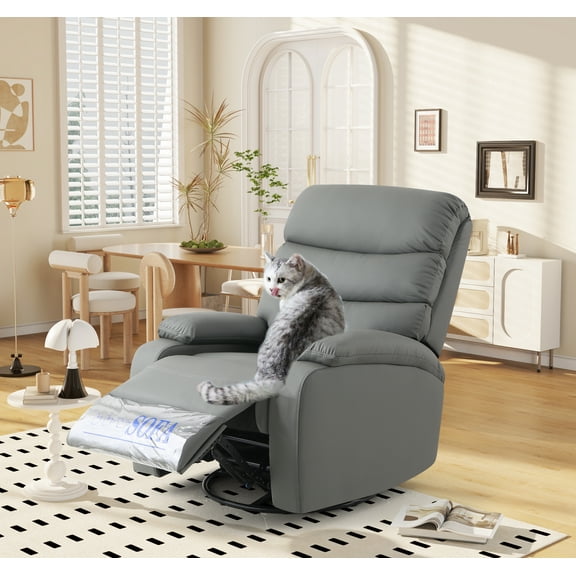 Large Manual Recliner Chair with Foot Rest, 150 Degrees Backrest Adjustable, Swivel Glider Recliner Chair with Cat Scratch-resistant Fabric for Living Room and Bedroom