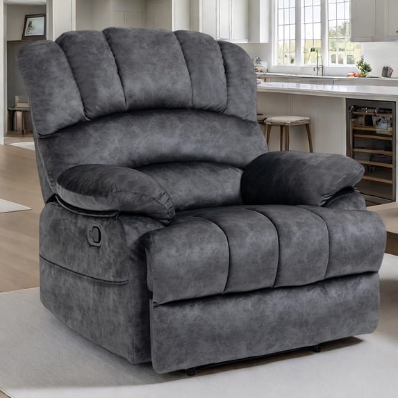 Large Manual Recliner Chair, Soft Fabric Push Back Recliner with Overstuffed Armrest and Backrest, Living Room Single Sofa Recliners