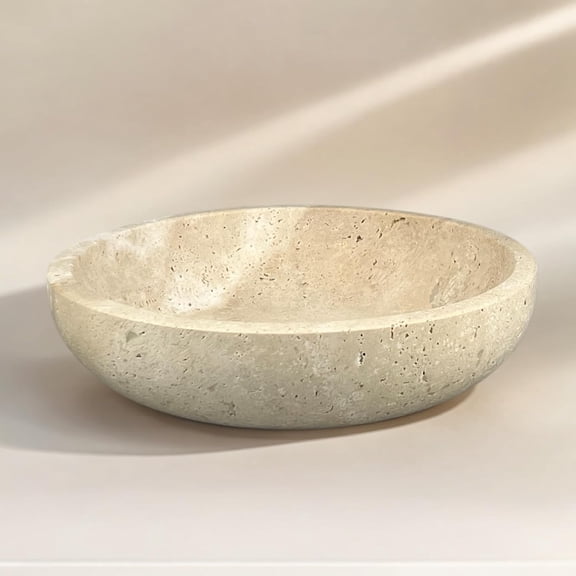 Large Marble Travertine Bowl, Beige Decorative Fruit and Candy Serving Bowl, Tabletop Accent for Kitchen, Entryway, or Office