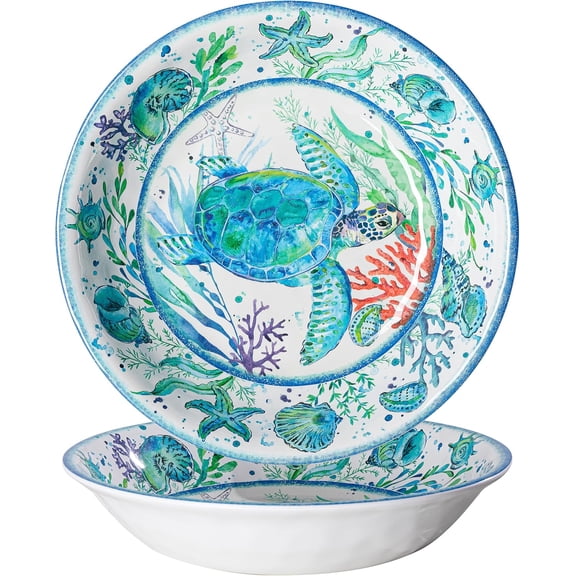 Large Marine Life Coastal Melamine Serving Bowl Set 13.75 Inch, 130 Oz, Set of 2