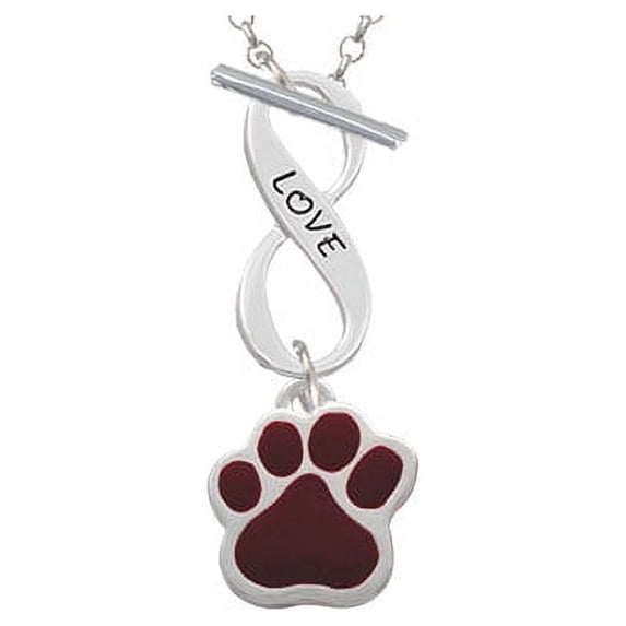 Large Maroon Paw Love Infinity Toggle Chain Necklace