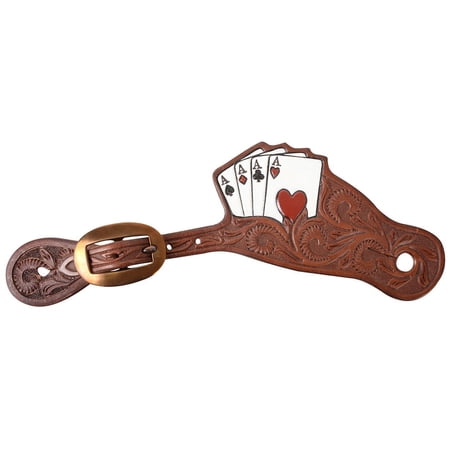 Martin Saddlery Cowboy Card Suit Spur Straps - Leaf Stamp, Four Aces Design, Natural Harness Leather, Adjustable Fit
