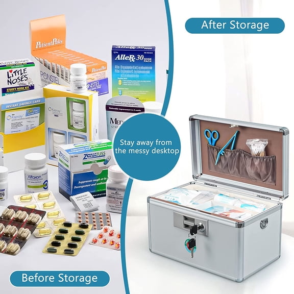 Large Medication Lock Box, Locking Medicine Safe with Key, Ideal for Secure First Aid and Drug Storage, White, 13.9'' x 7.8'' x 8.6'', Theft-Resistant Design