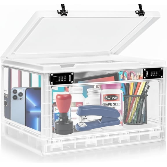 Large Medicine Lock Box, Personal Items Lockable Container for Phone/Tablet, Refrigerator Locking Storage Bin for Snack/Food, Childproof First AID Locked Cabinet