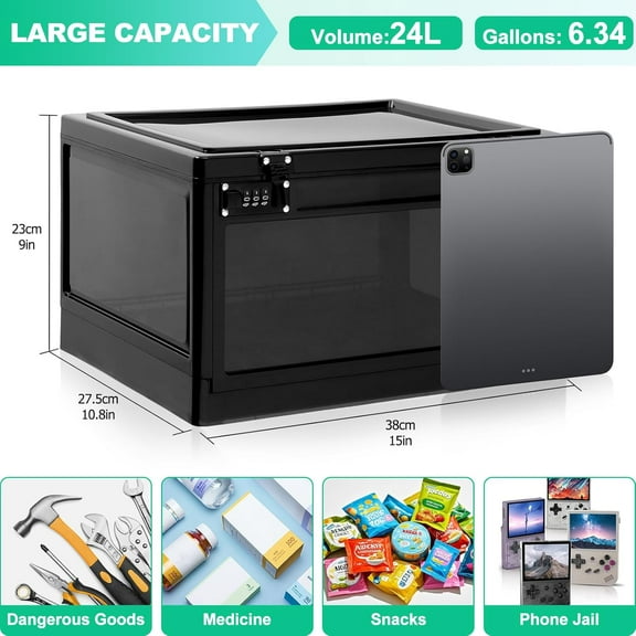 Large Medicine Lock Box with Dual 3-Digit Combination Locks, 24.8L  Storage Organizer for Home, Office, Fridge