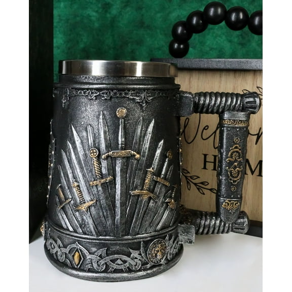 Large Medieval Dragon Iron Throne Of Swords Heraldry Crest Shields Coffee Mug