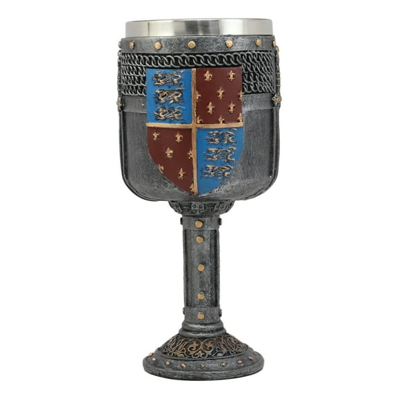 Large Medieval Heraldry Coat Of Arms Fleur De Lis Three Lions Wine Goblet Cup