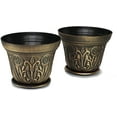 thumbnail image 1 of Large Medieval Plastic Flowerpots, Set of 2 Planter and 2 Saucers (4 Pieces) for Garden Patio Office Ornaments Home Decor Long Lasting Reusable Light Weight, 1 of 4