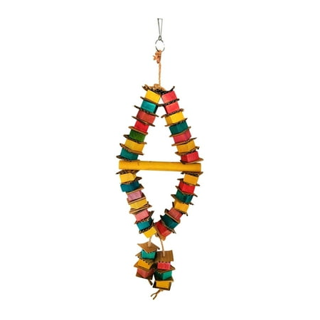 Large Medium Bird Parrot Chewing Toy - Natural Wooden Parrot Blocks Knots Tearing Toy Bird Cage Bite Toy for African Grey, Macaws Cockatoos - 2-String