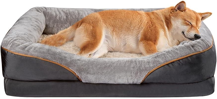 Large Memory Foam Dog Bed, Orthopedic Dog Bed & Sofa with Removable Washable Cover and Squeaker Toy as Gift