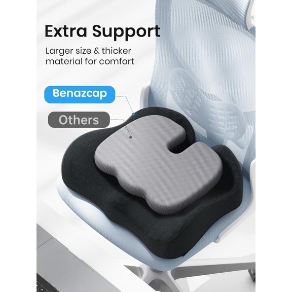 Large Memory Foam Office Chair Cushion Seat Pad, Ergonomic Seat Cushion for Sciatica, Tailbone & Back Pain Relief, Car Seat Cushions for Driving