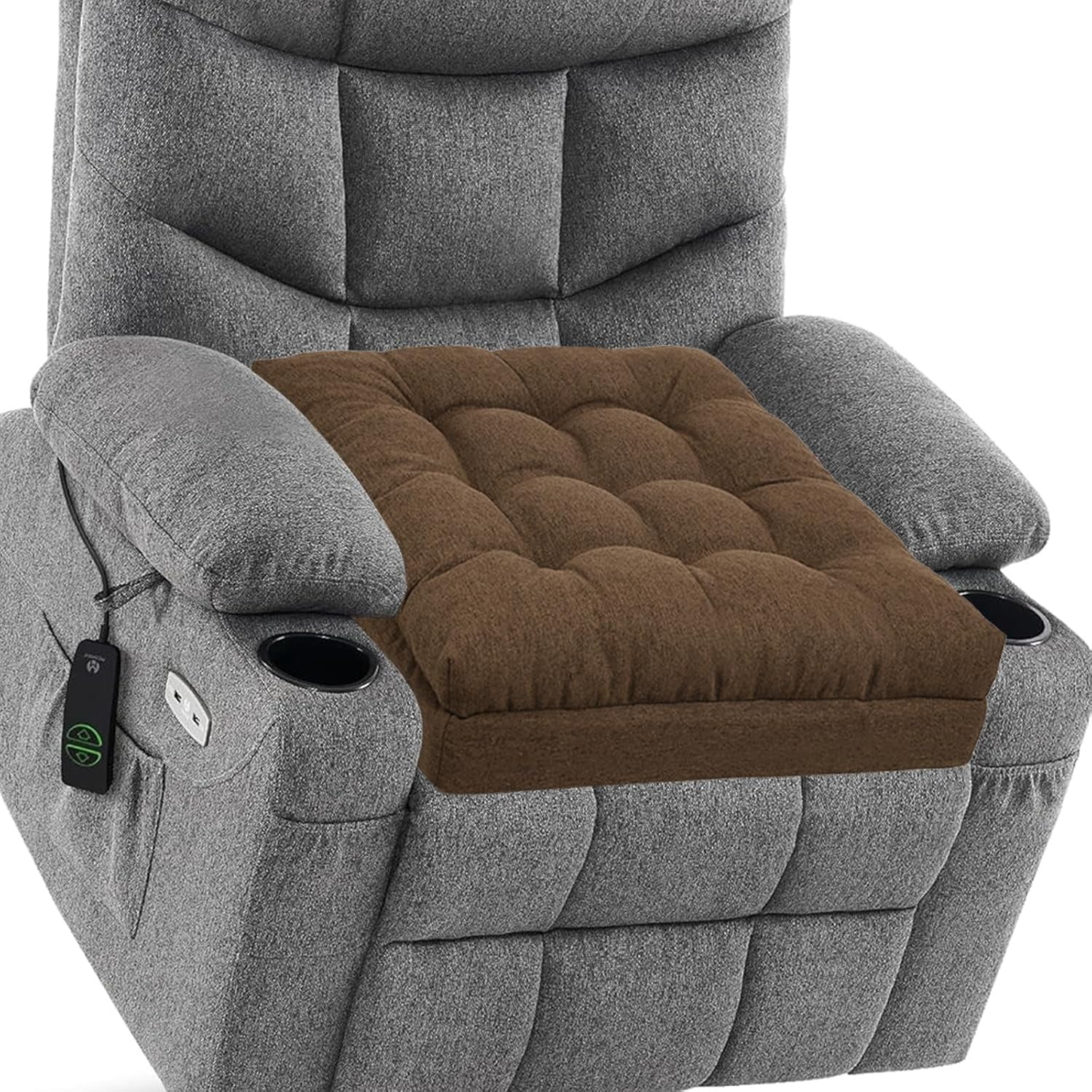 Large Memory Foam Recliner Cushions for Elderly, 20x20x5 Inch Thick Dual-Layer Patent Design Non-Slip Recliner Seat Cushion for Couch for Easy to Stand Up & Reduce Hip & Lumbar Pain, Brown