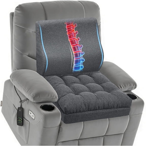 Large Memory Foam Recliner Cushions with Lumbar Support Pillow for Elderly, 20x20x5 Inch Thick Dual-Layer Patent Design Non-Slip Recliner Seat Cushion for Reduce Hip & Lumbar Pain, Dark Grey