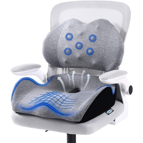 Large Memory Foam Seat Cushion Lumbar Support Pillow for Sciatica  Tailbone Pressure Relief Coccyx Pad for Office Chair, Car,Wheelchair,Home,Office
