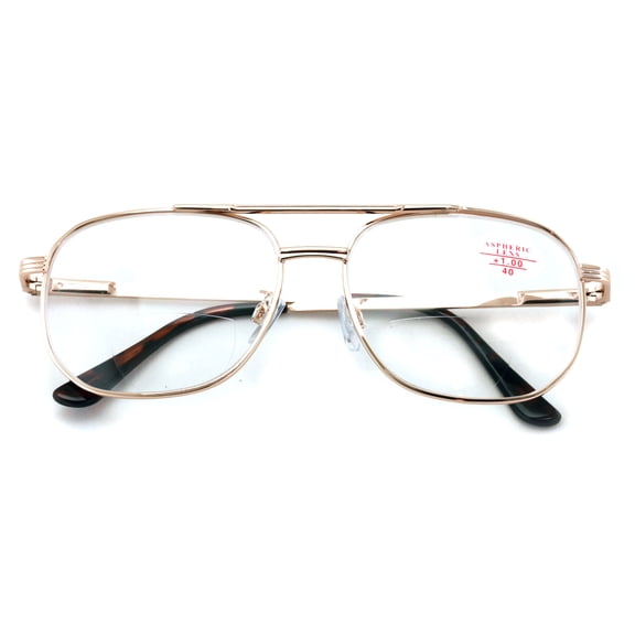 Large Men Metal Bifocal Reading Glasses - Clear Lens Reader - Spring Hinge - High Power +1.25