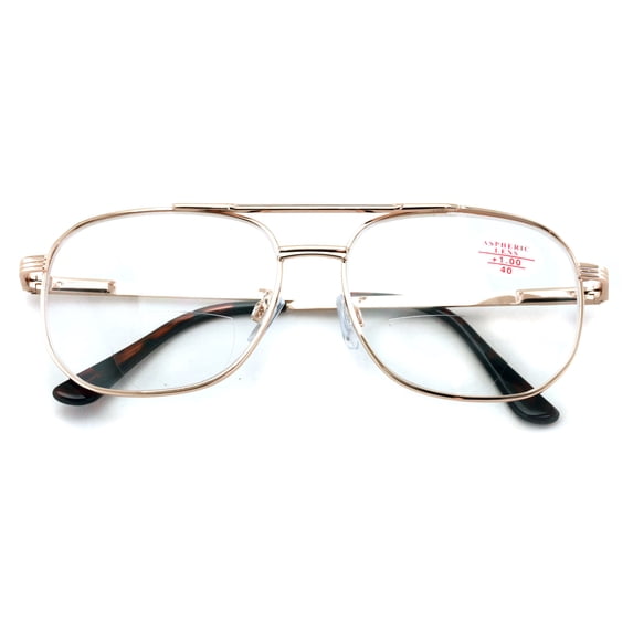 Large Men Metal Bifocal Reading Glasses - Clear Lens Reader - Spring Hinge - High Power +2.00