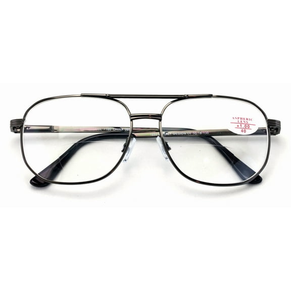Large Men Metal Bifocal Reading Glasses - Clear Lens Reader - Spring Hinge - High Power +2.50