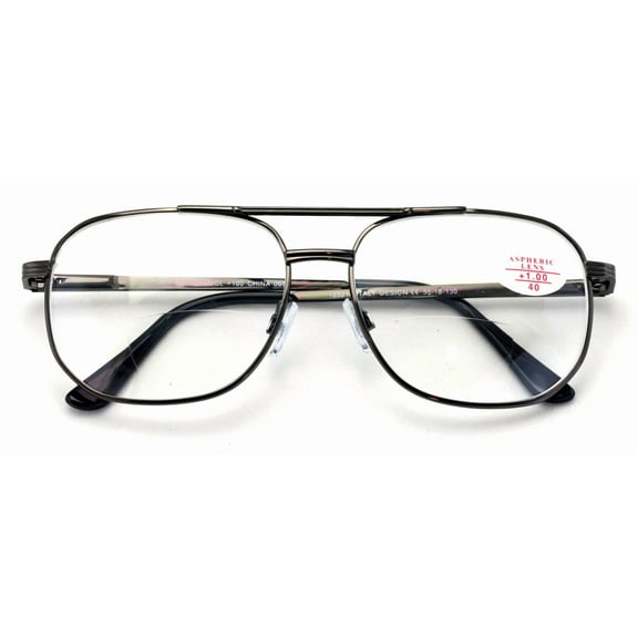 Large Men Metal Bifocal Reading Glasses - Clear Lens Reader - Spring Hinge - High Power+2.75