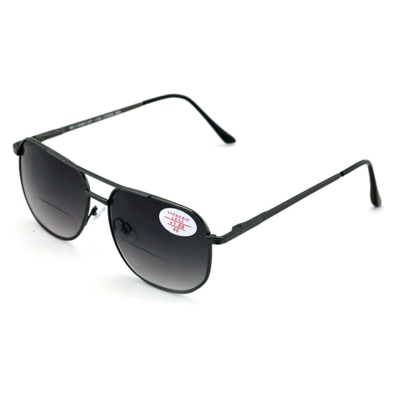 Large Men Metal SunGlasses Bifocal Reading Glasses - Tinted UV Protection Reader - Spring Hinge - High Power +1.75