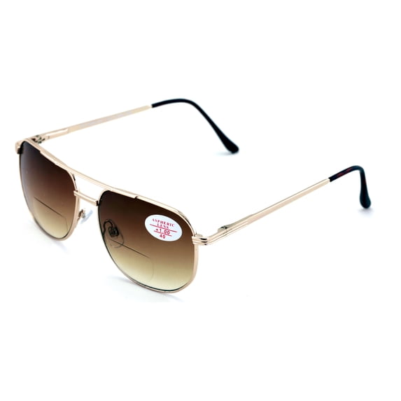 Large Men Metal SunGlasses Bifocal Reading Glasses - Tinted UV Protection Reader - Spring Hinge - High Power +2.50