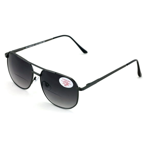 Large Men Metal SunGlasses Bifocal Reading Glasses - Tinted UV Protection Reader - Spring Hinge - High Power +2.50