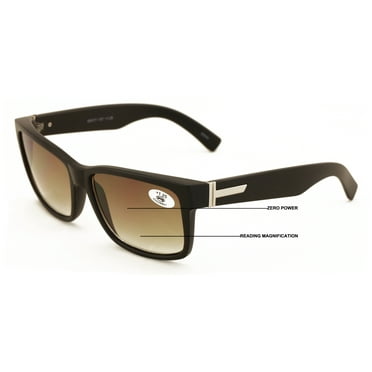 Large Men Progressive Bifocal Reading SunGlasses - UV400 Protection Reader - No Line Or Bubble - Square Sport +1.25
