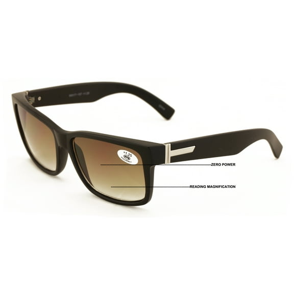 Large Men Progressive Bifocal Reading SunGlasses - UV400 Protection Reader - No Line Or Bubble - Square Sport +2.50