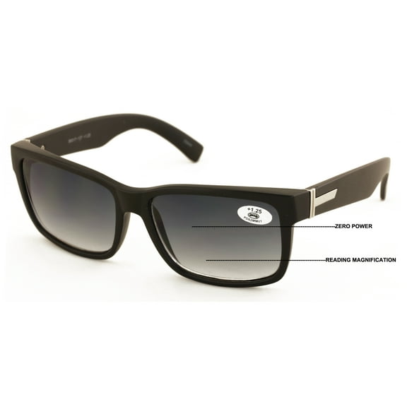 Large Men Progressive Bifocal Reading SunGlasses - UV400 Protection Reader - No Line Or Bubble - Square Sport +2.75