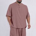 thumbnail image 1 of Large Men T Shirt, Xunlbb Men's Plus Size Solid Color Retro Button Round Neck Casual Short Sleeved Top, 1 of 6