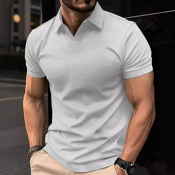 Large Men T Shirt Clearance, Xunlbb Men's Sports Fitness And Leisure V-neck Elastic Short Sleeved Shirt With Short Sleeves And A Lapel Top/shirt
