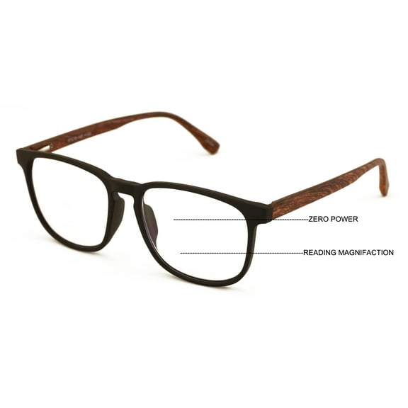 Large Men Wood Grain Printed Temple Progressive Bifocal Reading Glasses - No Line Clear on Top Bifocals Reader 148MM Wide +1.50